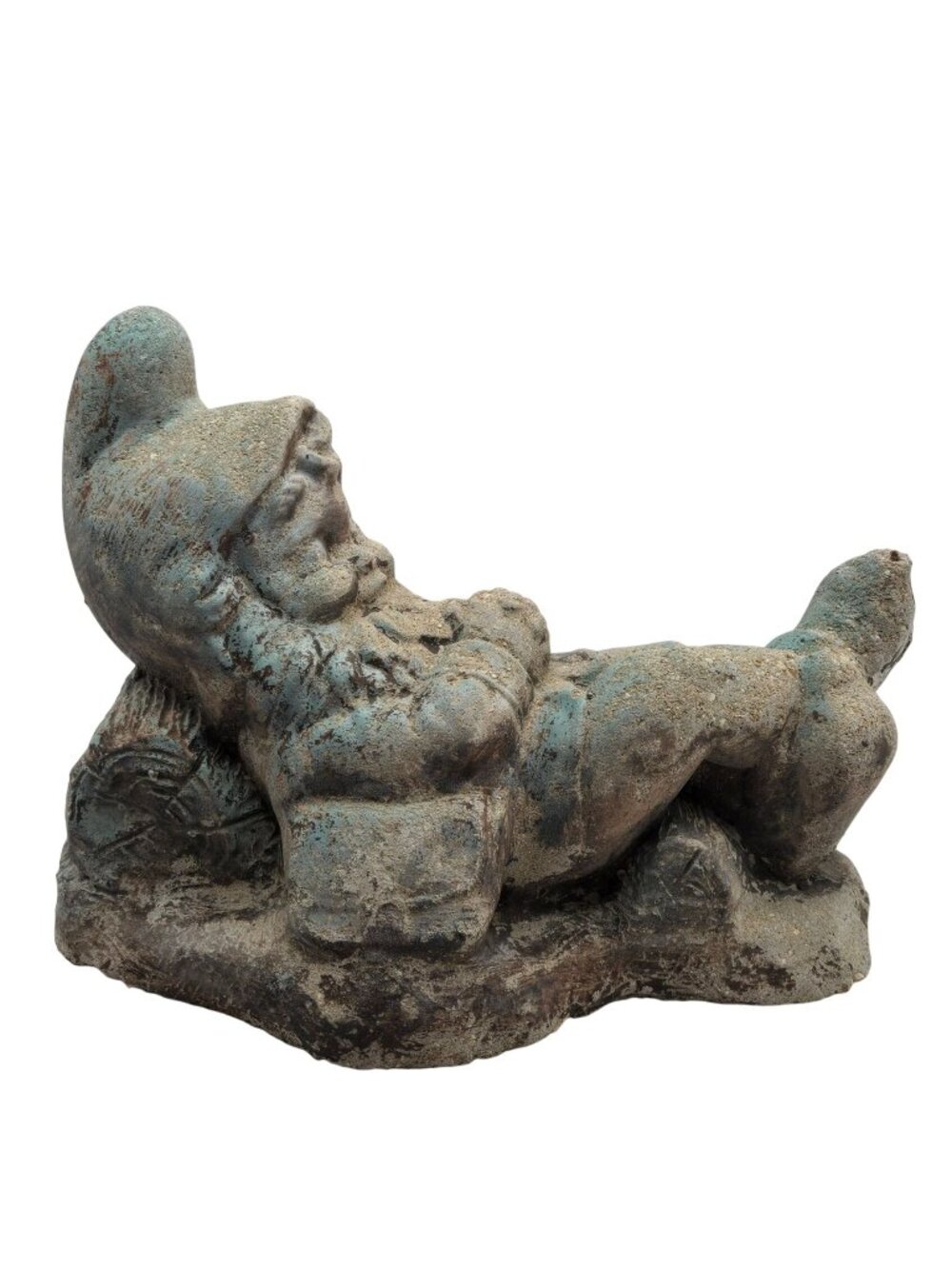 Vintage Garden Gnome Statue Cement Sleeping On Log Shabby CottageCore Cottage